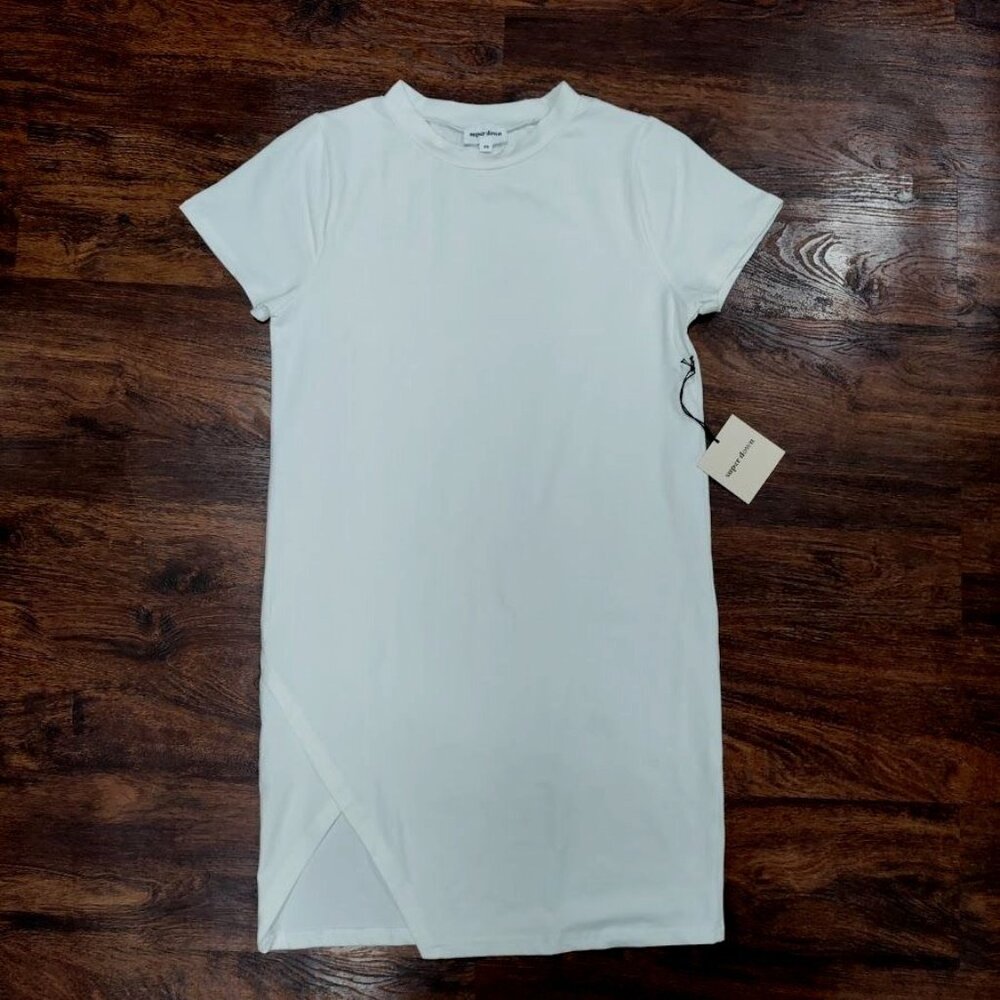 Superdown Destiny Slit Dress Short Sleeve White Twee XS Mini Dress - Picture 2 of 12